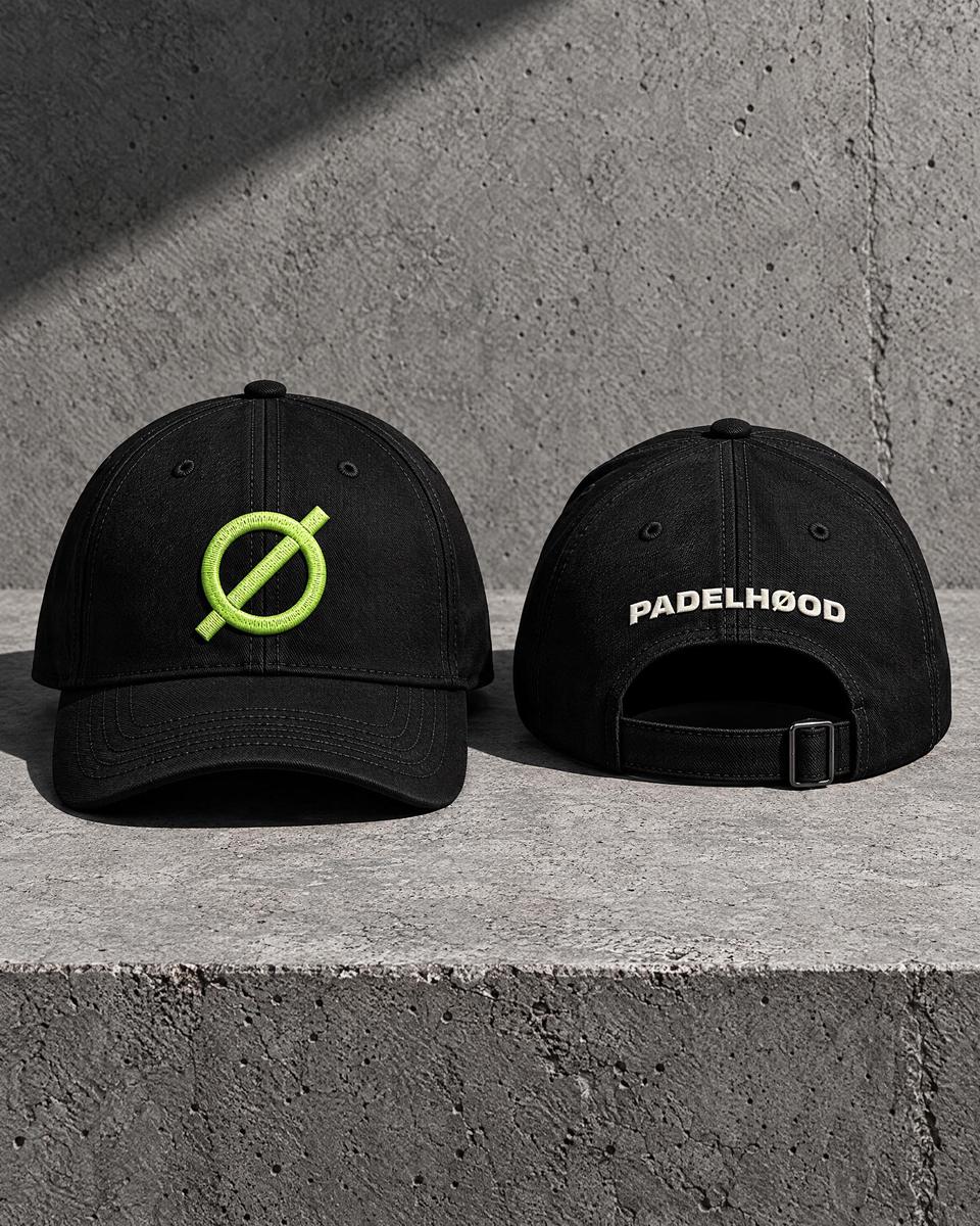 Casquette noire, Ø vert brodé en relief devant, PADELHØOD brodé à l'arrière